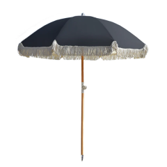 Brand New Havana Outdoors Black Fringed Beach Umbrella