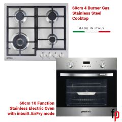 Brand New Brohn BRCSG6001SS (Stainless Gas Pack) 10 Function Electric Oven + 4 Burner Gas Cooktop