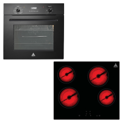 Brand New Trinity TRCSC6010BK 60cm Built-in Black Electric Oven + Ceramic Cooktop Cooking Set