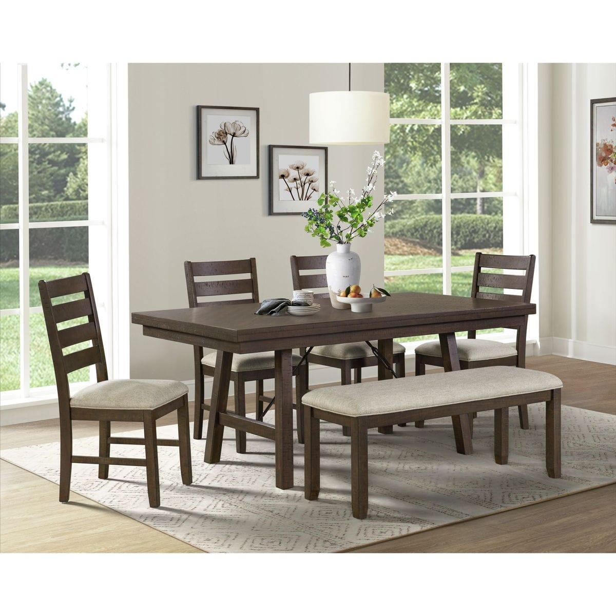 6 Piece Dining Set (72″ Table + 4 Chairs + Bench) – Cherry_DJX1006DS2, Brand new