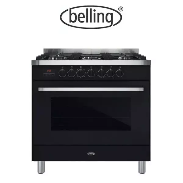 Belling Design Collection 90cm Dual Fuel Upright Cooker, Black, Carton damaged