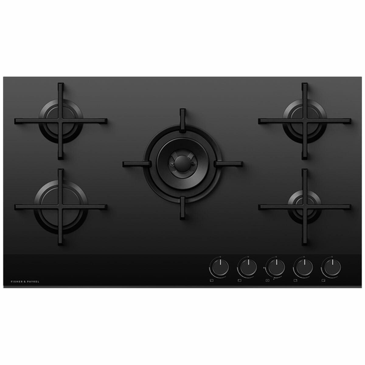 Fisher & Paykel Series 9 90cm Natural Gas Cooktop Black Glass CG905DNGGB4, Factory Seconds