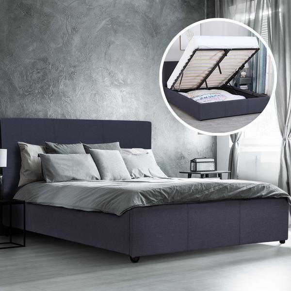 Milano Grey Luxury Gas Lift Bed w/Headboard (Model 1) - Queen