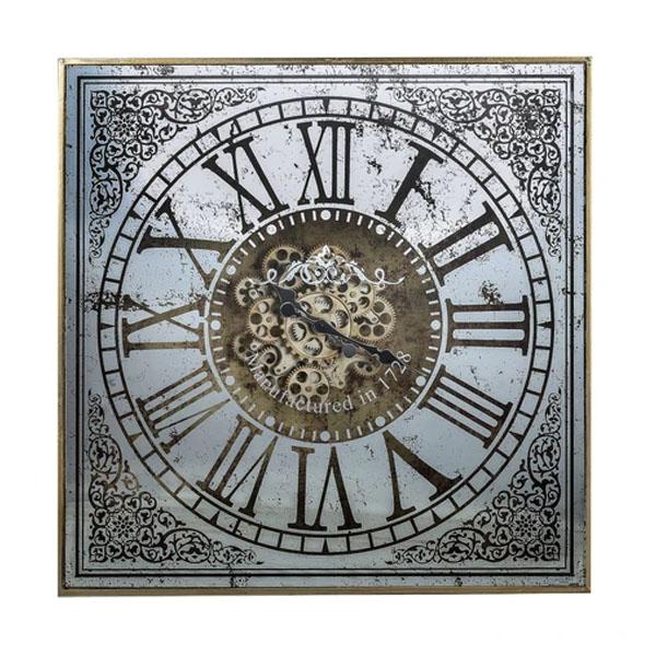 Riccione Lux Large Square Mirror Wall Clock w/Moving 3D Mechanism