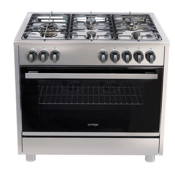 Omega OF914FX 90cm Freestanding Electric Oven 5 Burner Gas Hob & Wok Burner - Carton Damaged