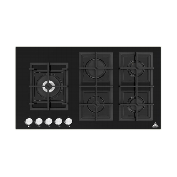 Brand New Trinity TRG900BK 90cm 5 Burner Built-in Gas Black Glass Cooktop